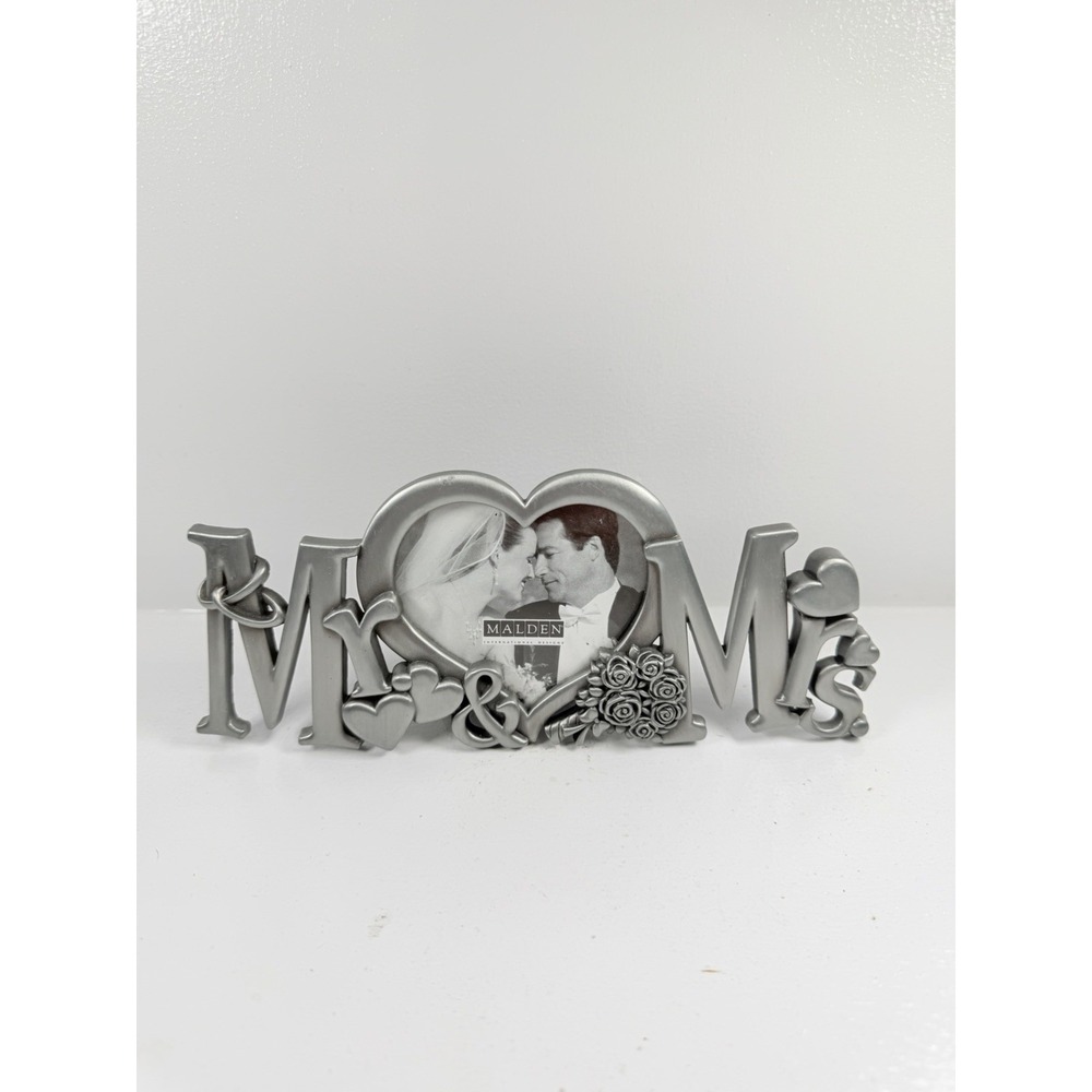 Silver WEDDING PICTURE FRAME MR & MRS metal Mantle Desk Shelf 8" Malden Intl.